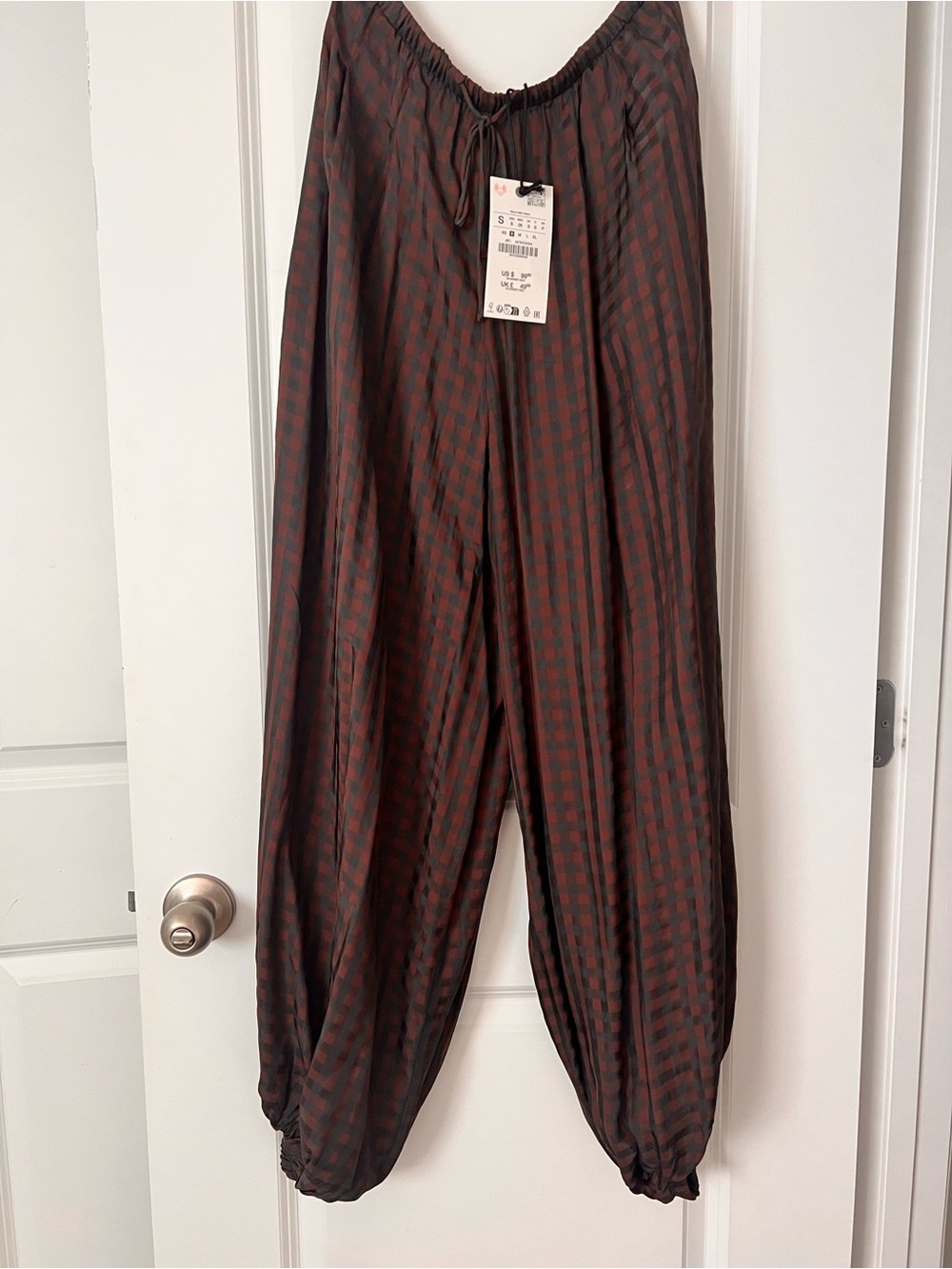 Zara Burgundy Checked Wide-Leg Pants - Picture 10 of 10